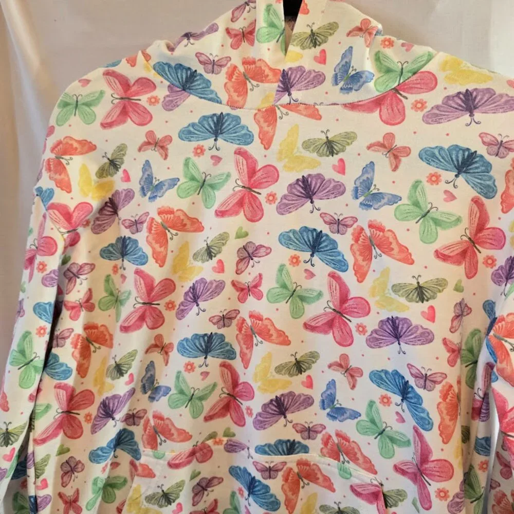 BUTTERFLY PRINT HOODIE SWEATSHIRT WELAKEN KANGAROO POCKET PULLOVER SIZE 12Y